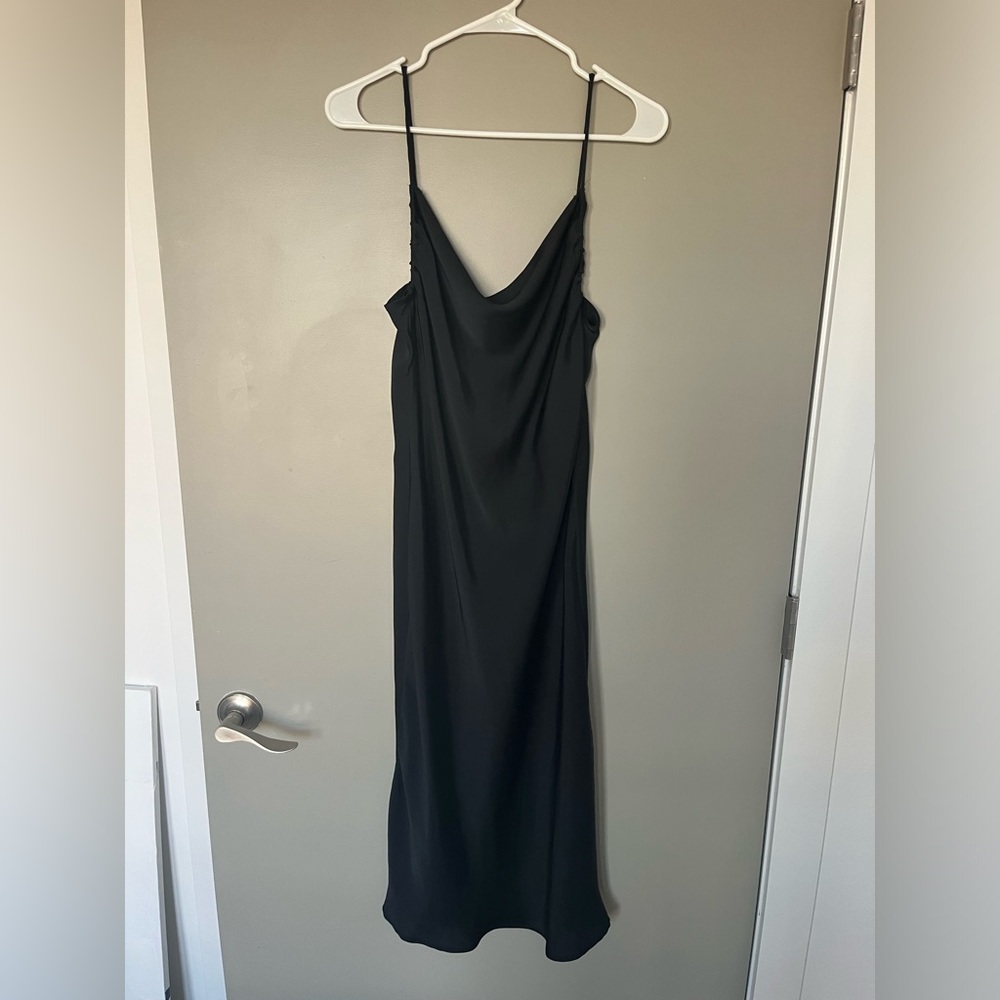 Zara Satin Black Midi Slip Dress